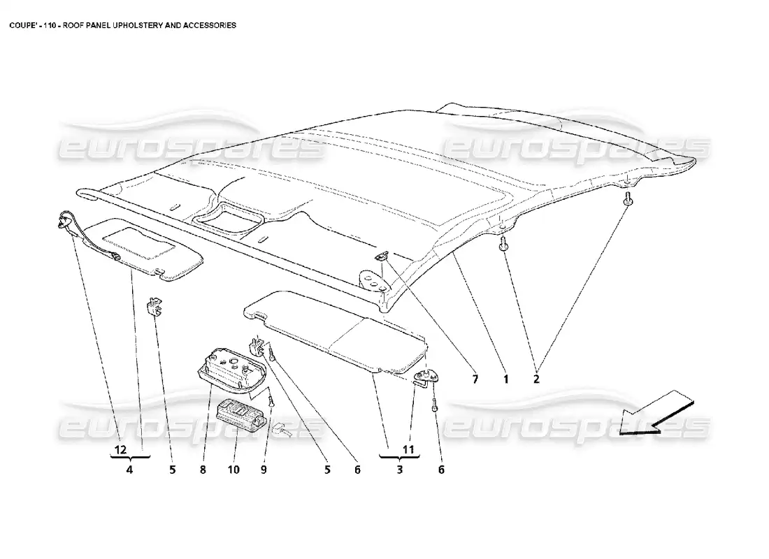 maserati 4200 coupe (2002) roof panel upholstery and accessories parts diagram
