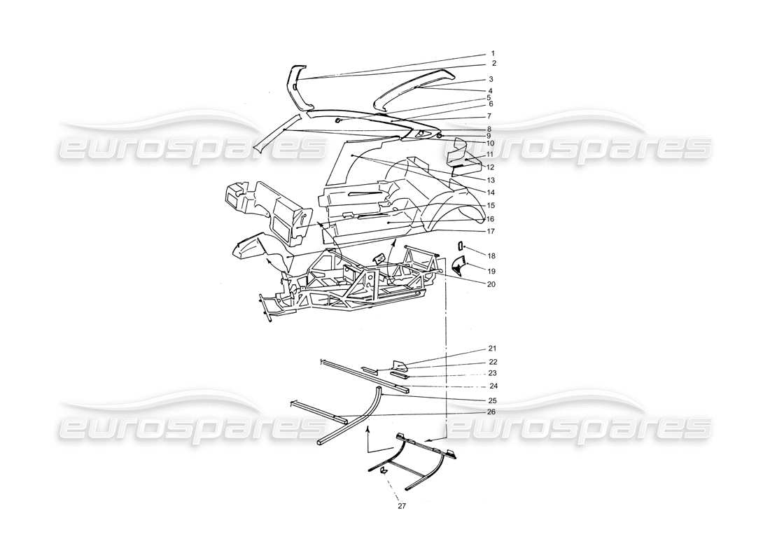 ferrari 365 gtb4 daytona (coachwork) frame work & floor pan parts diagram