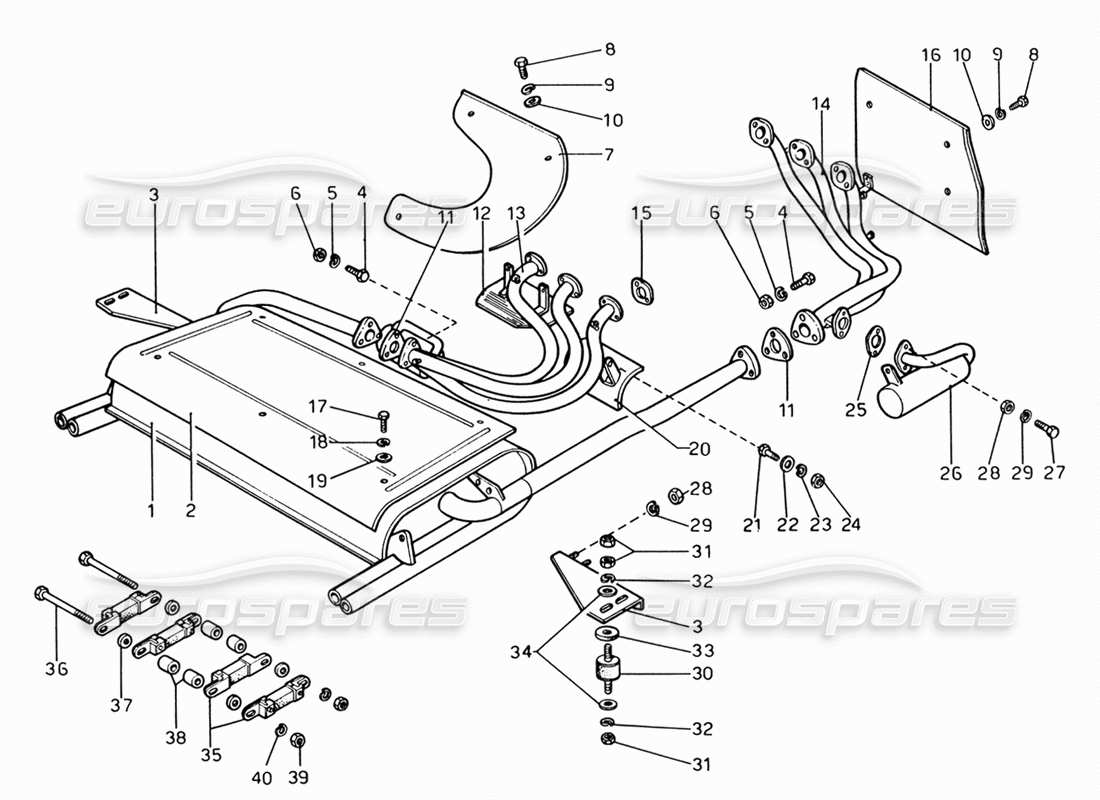 ferrari 206 gt dino (1969) exhaust pipes assembly parts diagram