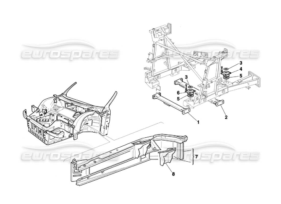 ferrari 355 challenge (1996) engine supports - chassis and body elements parts diagram