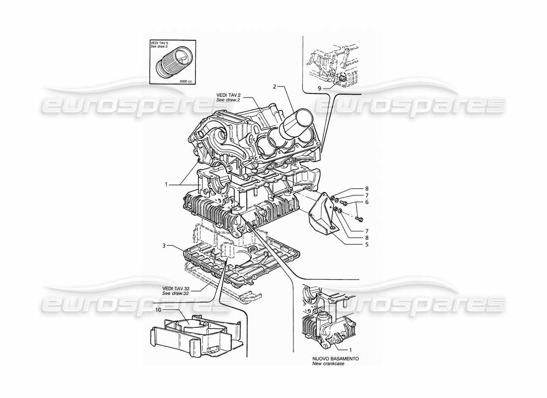 maserati ghibli 2.8 (abs) cylinder block and oil sump parts diagram