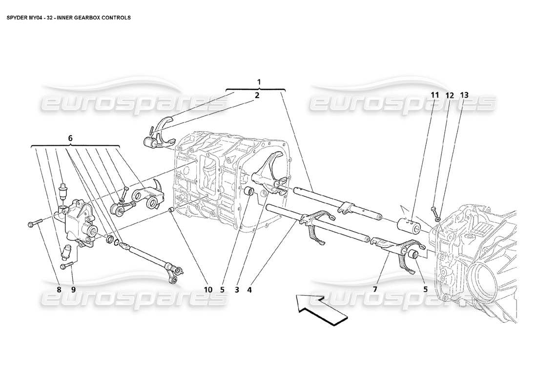 maserati 4200 spyder (2004) inner gearbox controls parts diagram