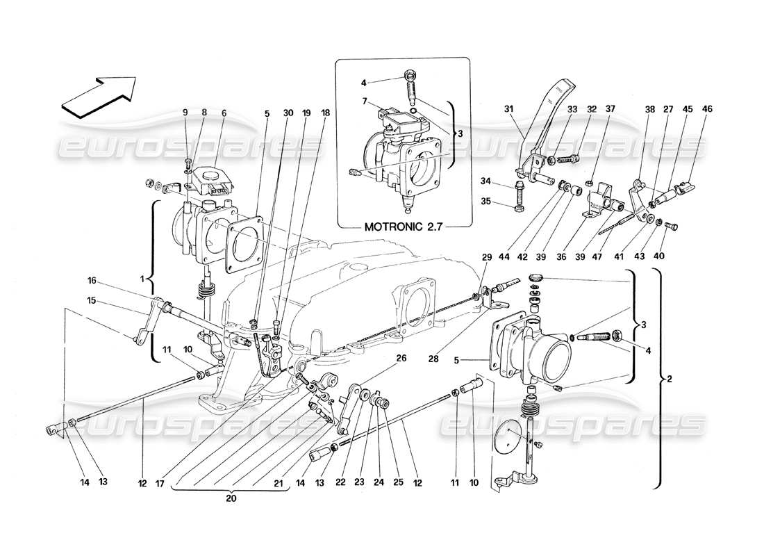 ferrari 348 (1993) tb / ts throttle housing and linkage part diagram