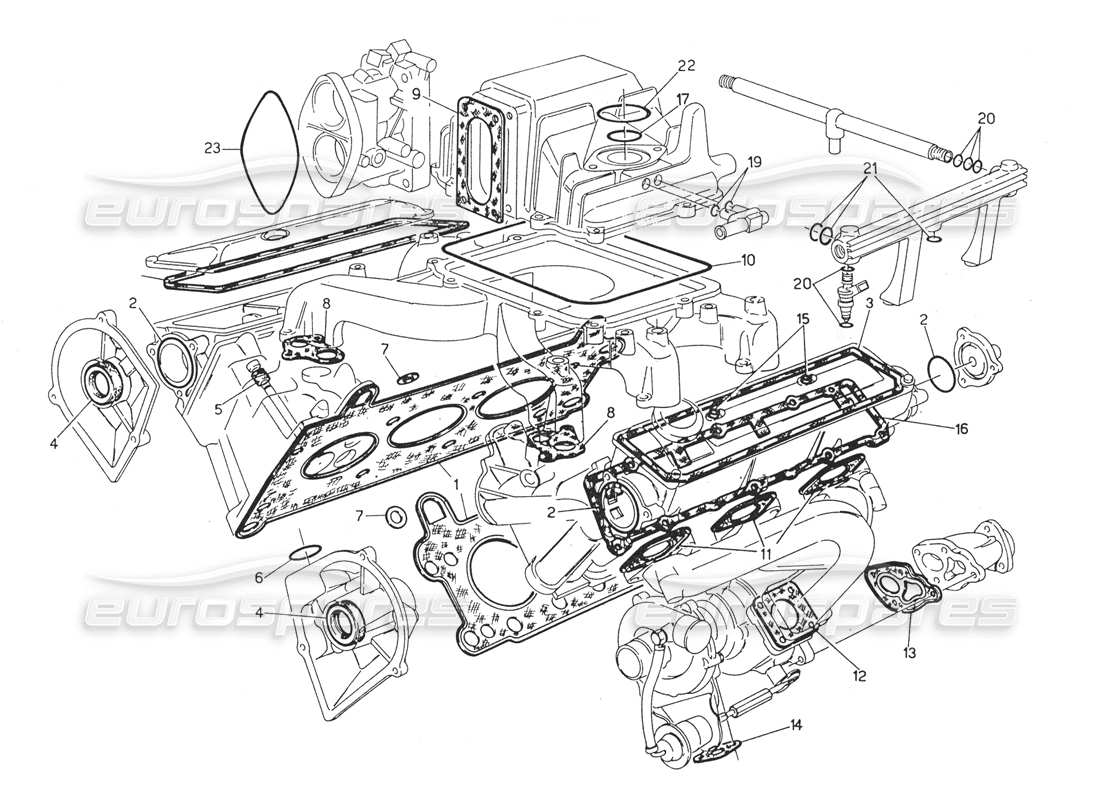 maserati biturbo spider heads gasket and rubbers part diagram