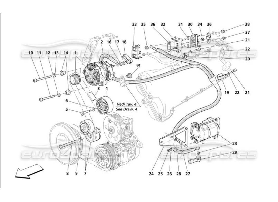maserati 4200 gransport (2005) current generator-starting motor parts diagram