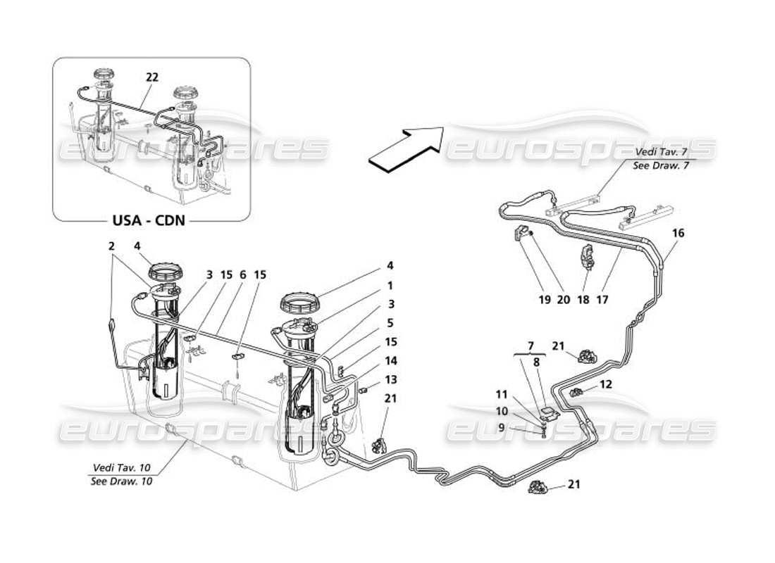 maserati 4200 gransport (2005) fuel pump and pipes part diagram