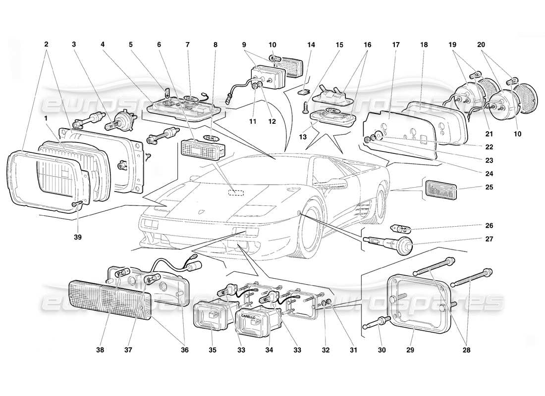 lamborghini diablo vt (1994) lights part diagram