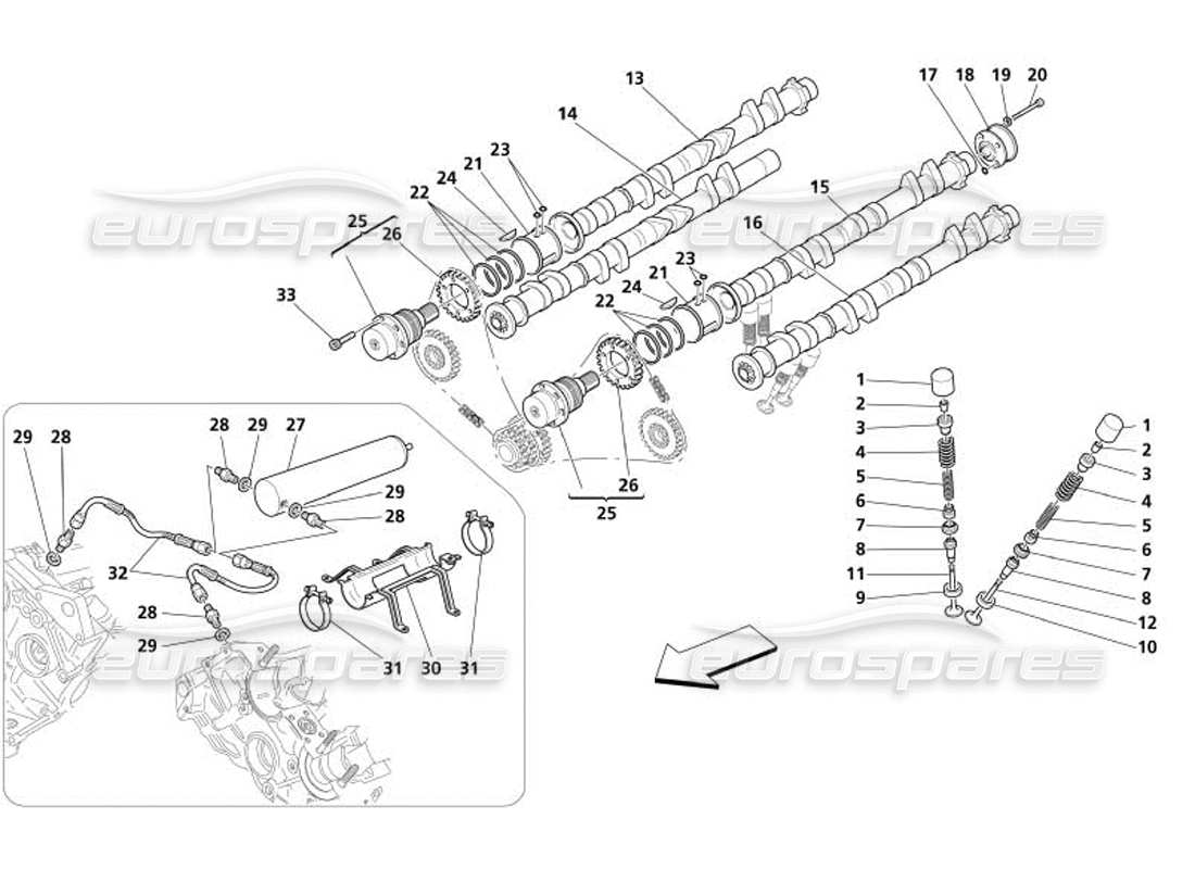 maserati 4200 gransport (2005) timing - tappets part diagram