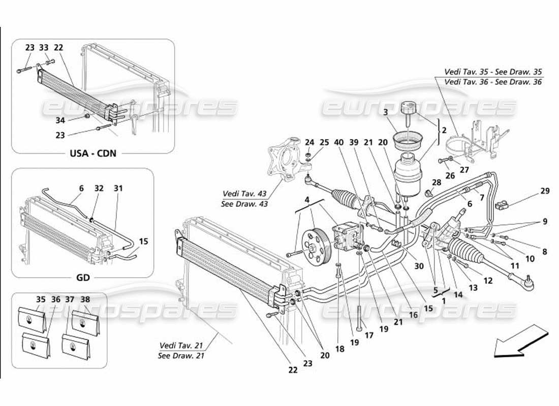 maserati 4200 gransport (2005) steering box parts diagram