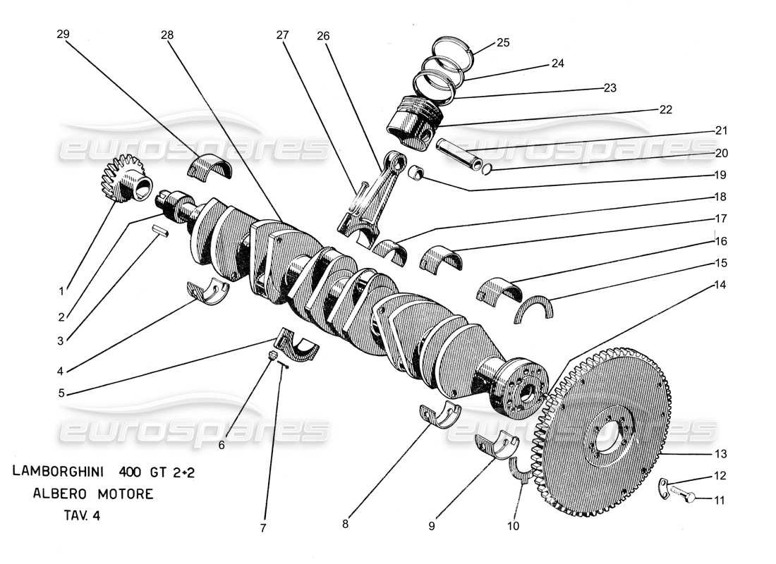 lamborghini 400 gt crankshaft conrods and pistons part diagram