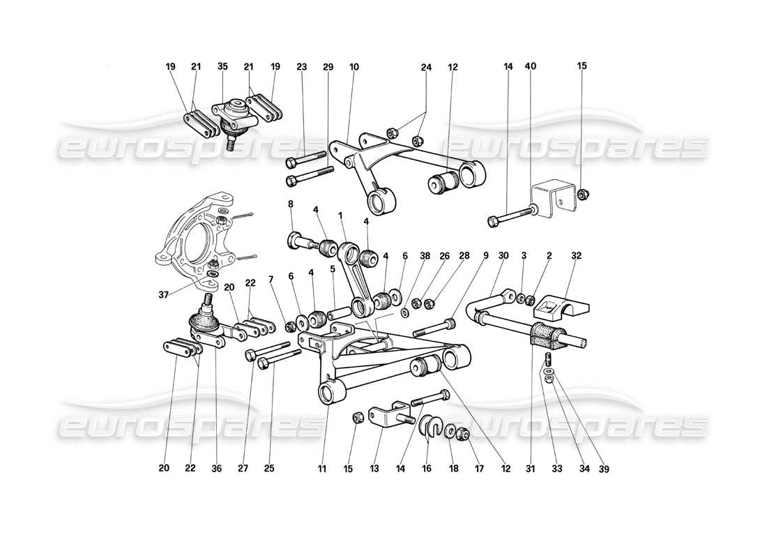 ferrari testarossa (1990) front suspension - wishbones (until car no. 75995) parts diagram