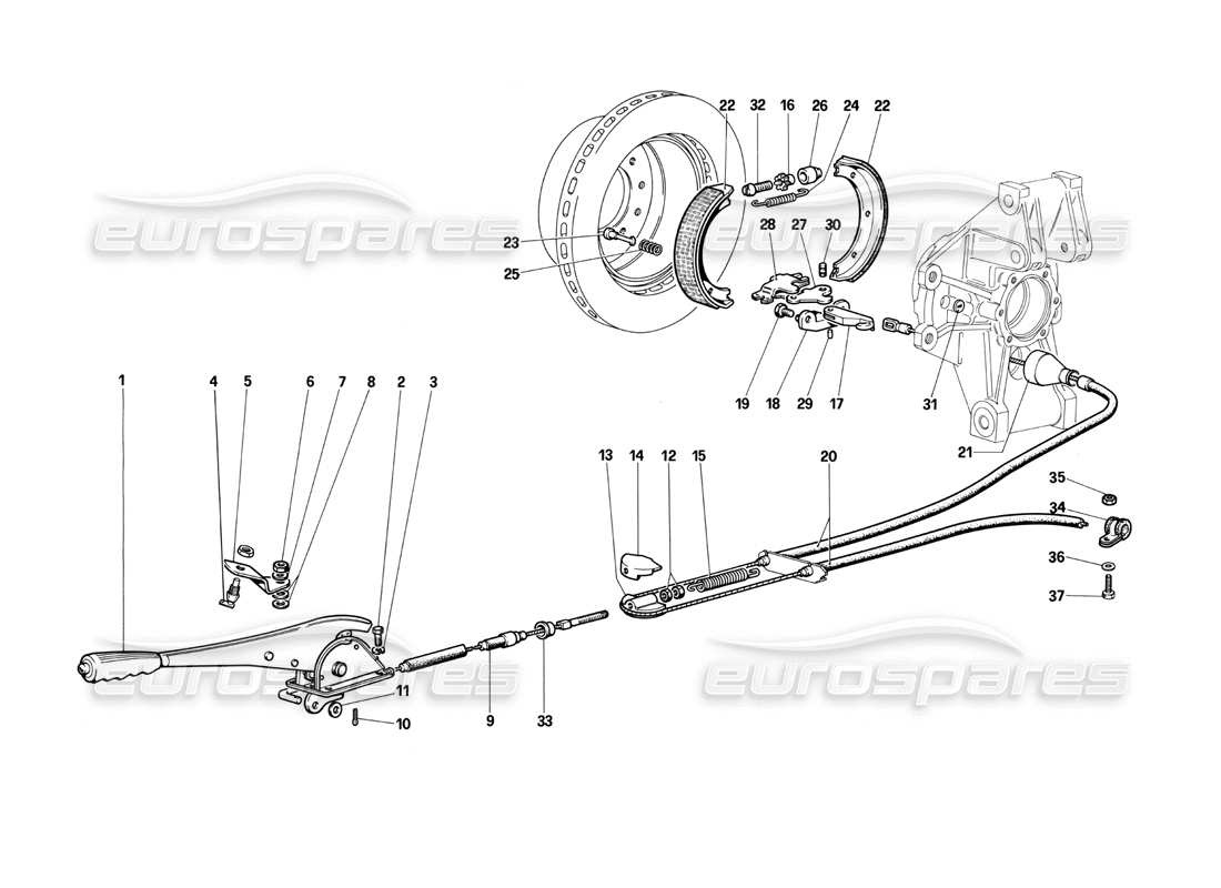 ferrari testarossa (1990) hand - brake control parts diagram