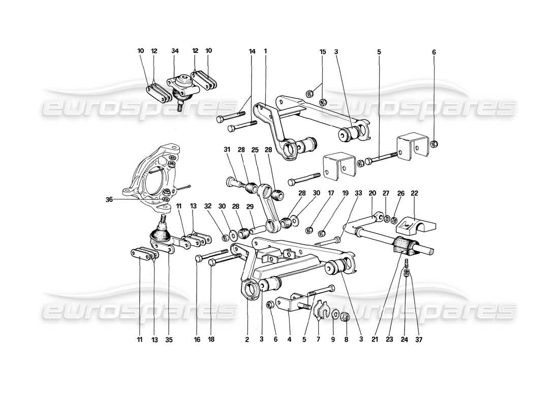 ferrari mondial 3.2 qv (1987) front suspension - wishbones part diagram