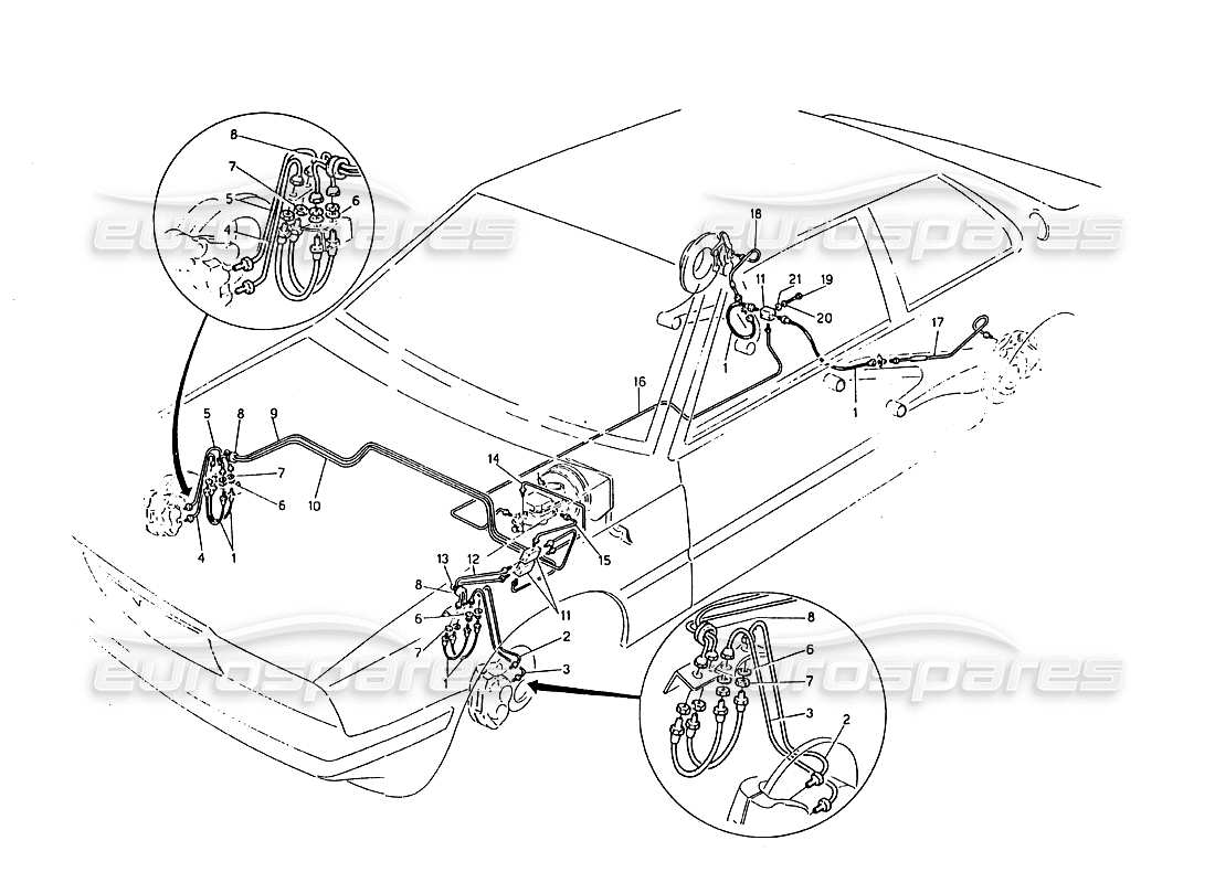 maserati biturbo 2.5 (1984) hydraulic brake lines part diagram