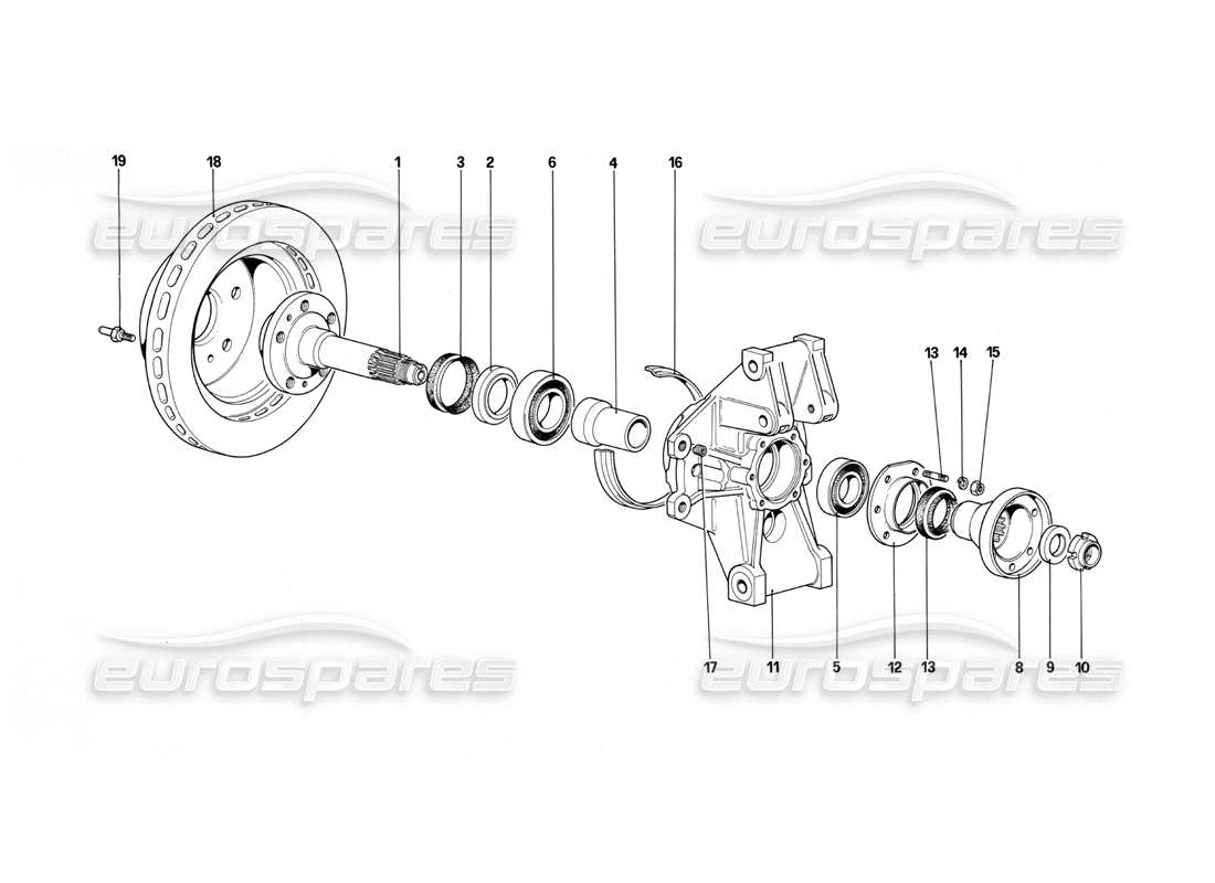 ferrari testarossa (1990) rear suspension - brake disc (starting from car no.75997) parts diagram