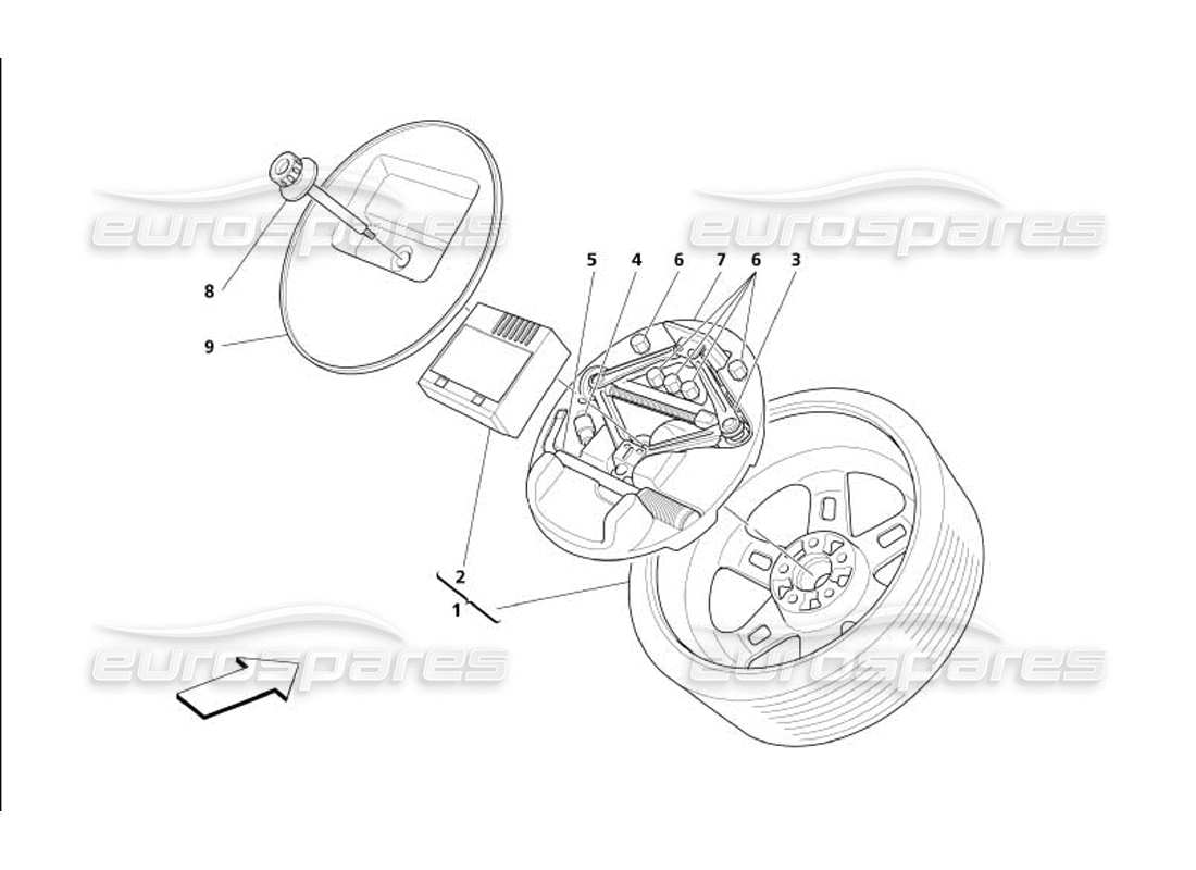 maserati 4200 gransport (2005) spare wheel and equipment -optional- part diagram