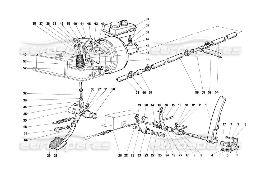 ferrari testarossa (1990) brake hydraulic system - accelerator control parts diagram