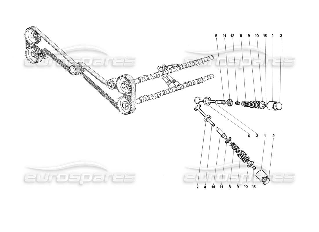 ferrari testarossa (1990) timing system - valves parts diagram