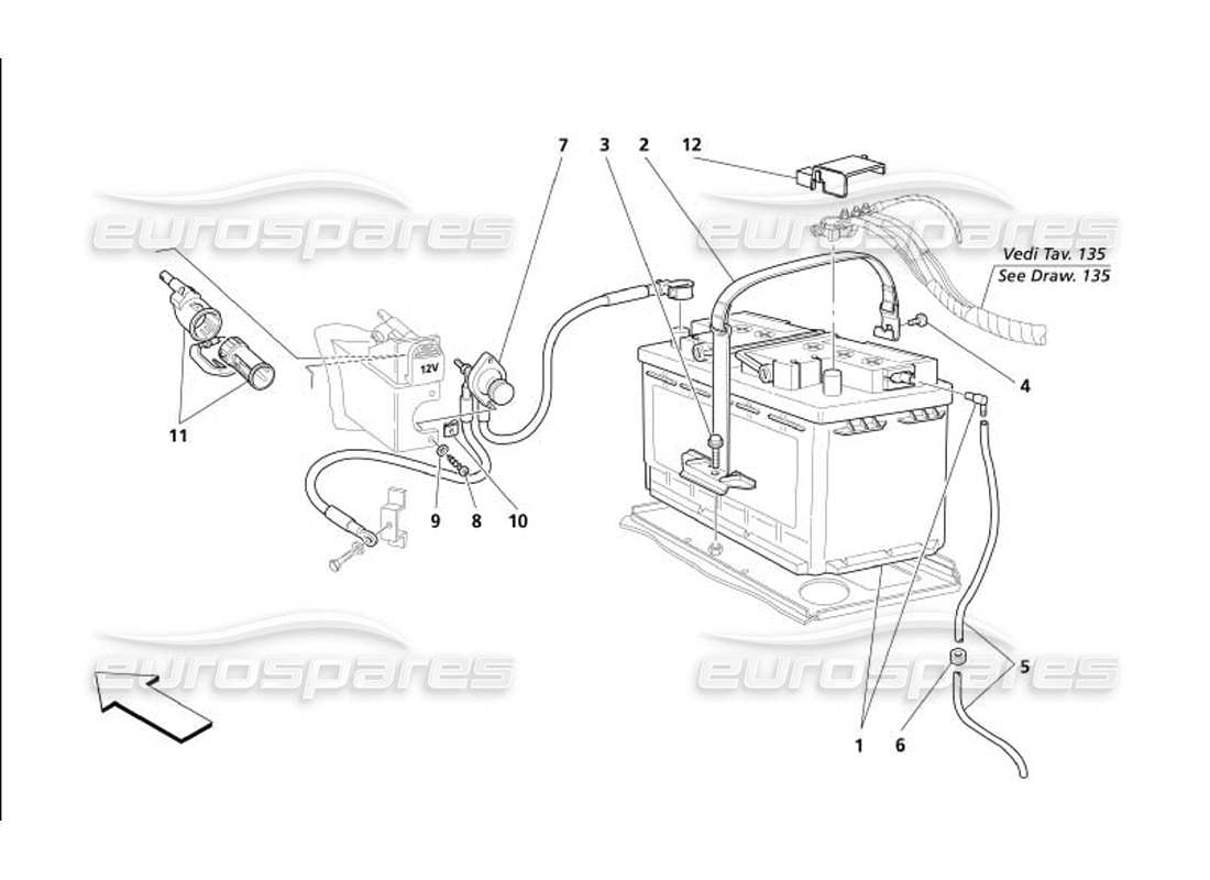 maserati 4200 gransport (2005) battery part diagram