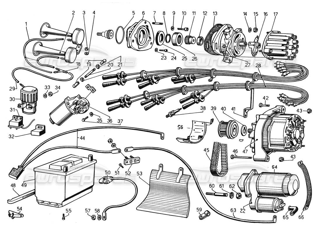 lamborghini countach 5000 qvi (1989) electrical system parts diagram