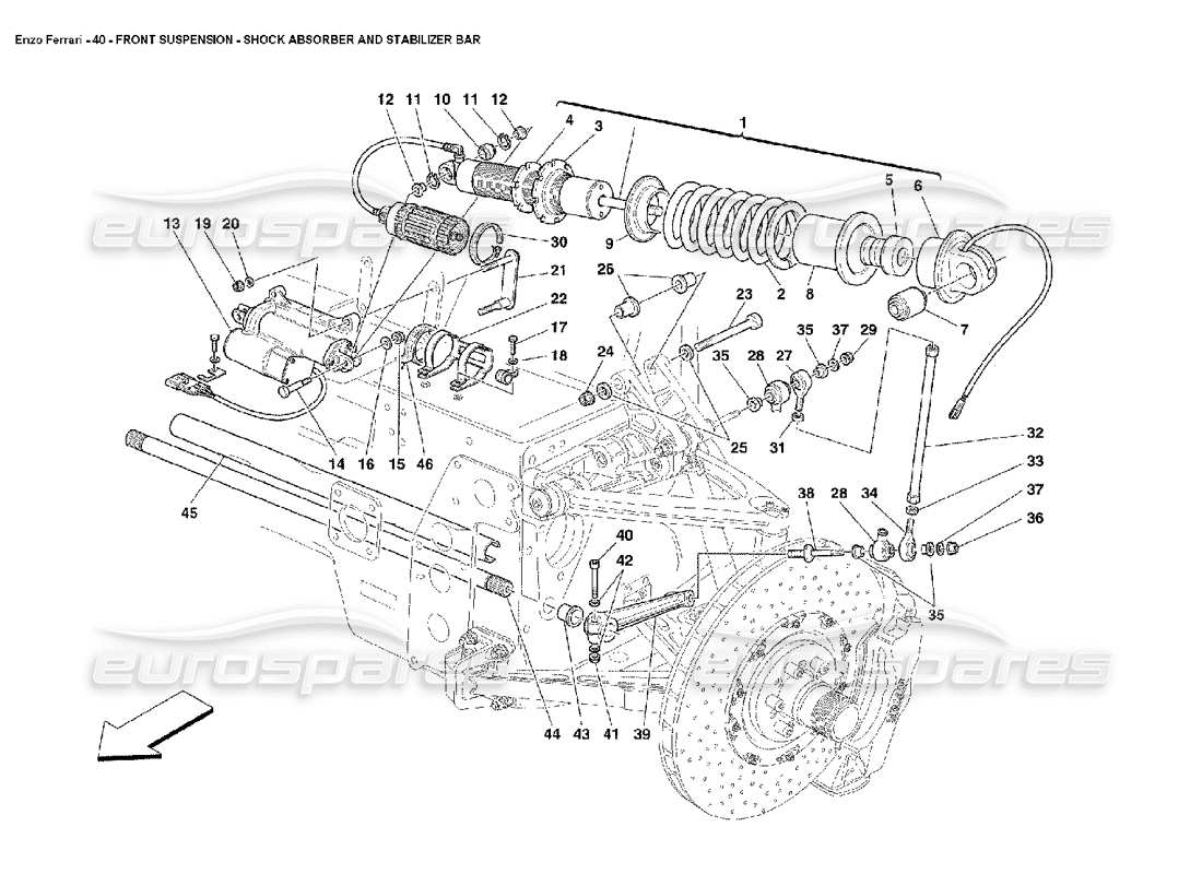 ferrari enzo front suspension shock absorber and stabilizer bar part diagram