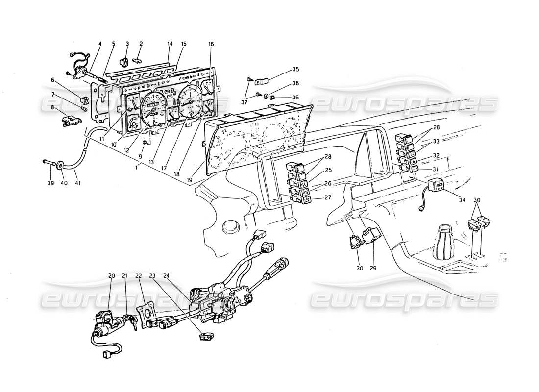 maserati biturbo 2.5 (1984) instrumentation and electrical controls parts diagram