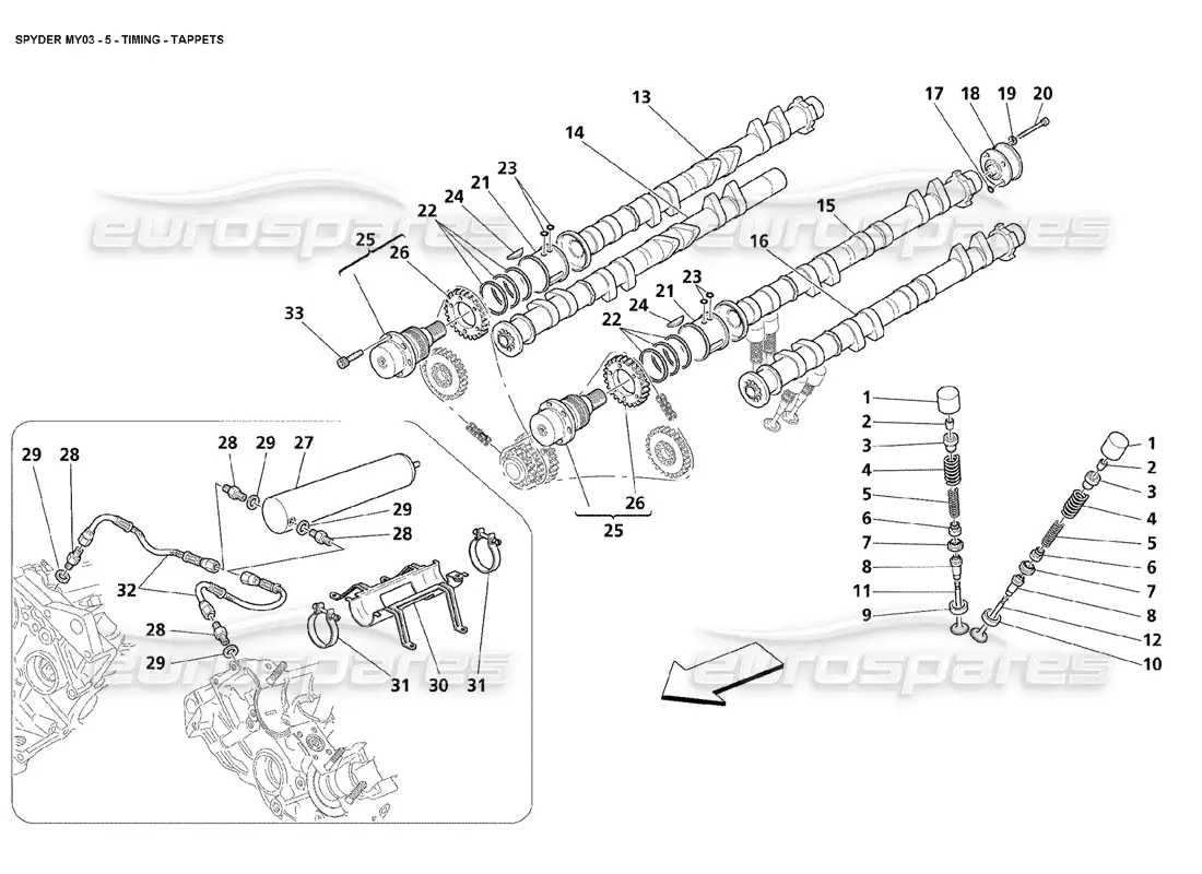 maserati 4200 spyder (2003) timing - tappets parts diagram