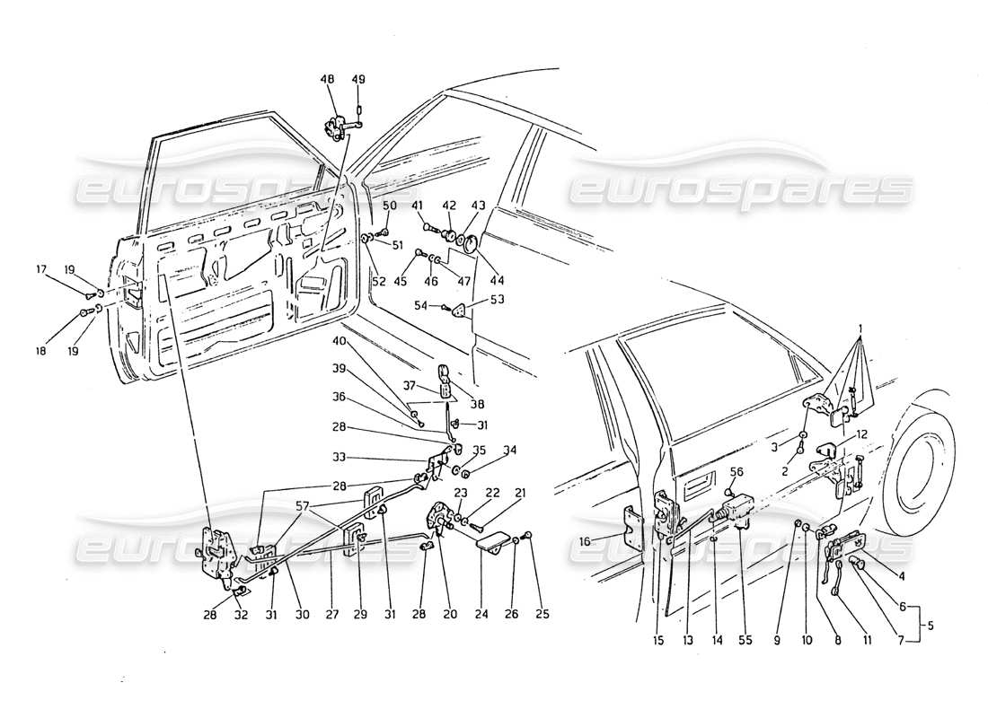 maserati biturbo 2.5 (1984) doors - hinges and inner controls parts diagram