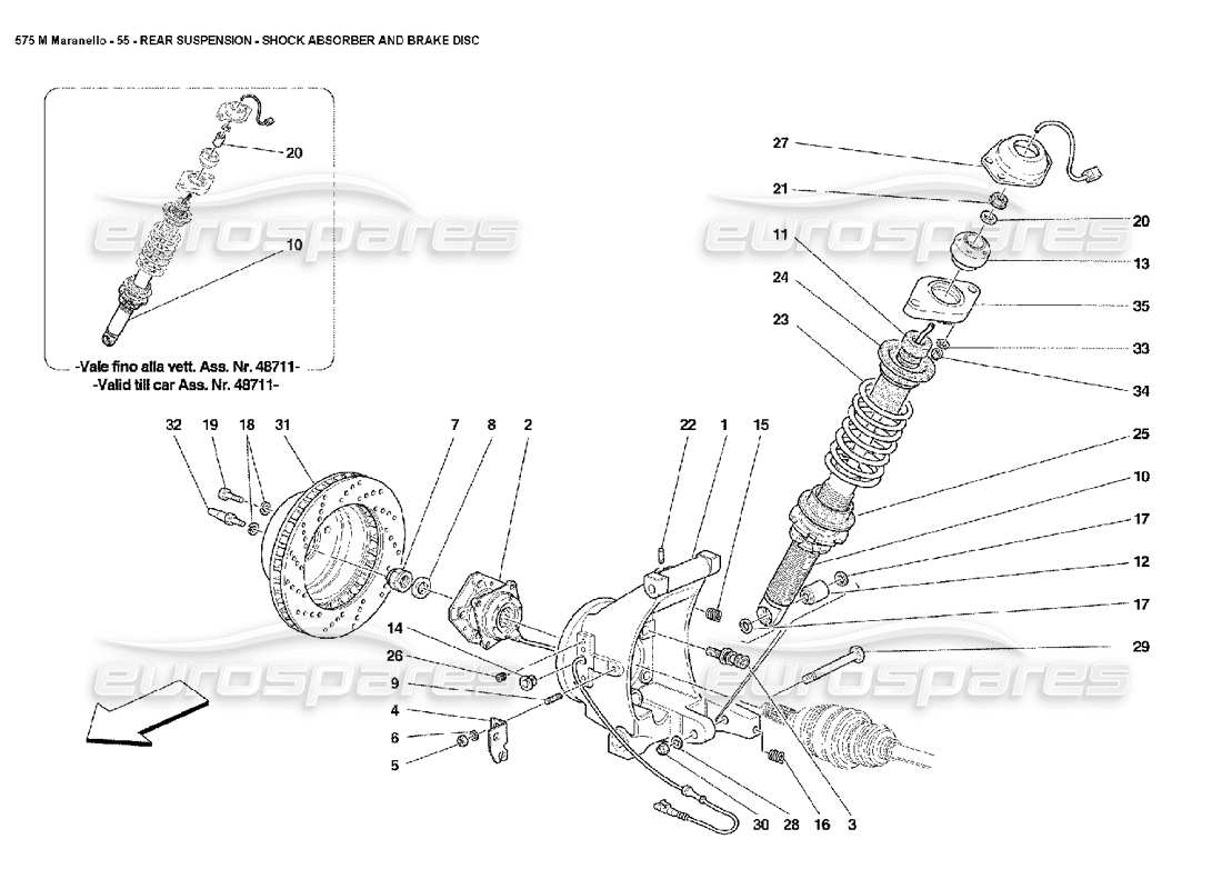 ferrari 575m maranello rear suspension shock absorber and brake disc part diagram