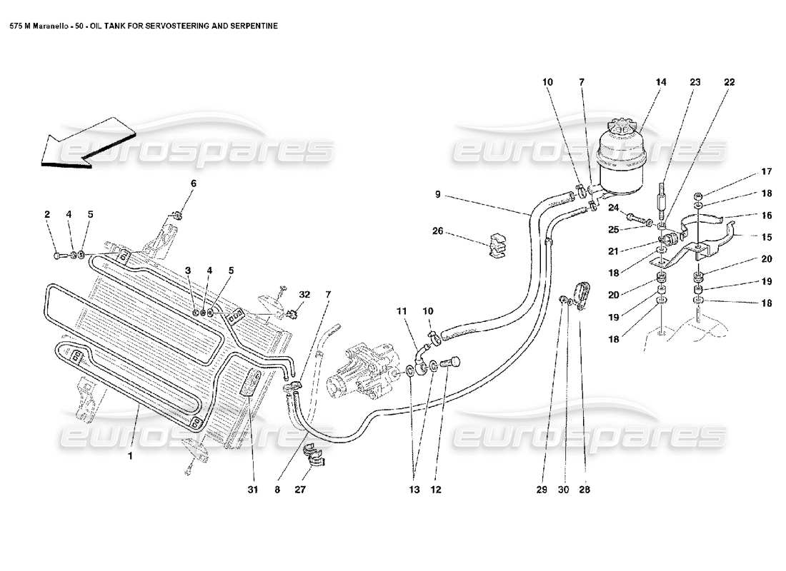 ferrari 575m maranello oil tank for servosteering and serpentine part diagram