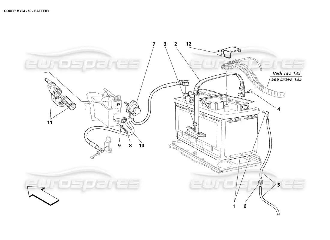 maserati 4200 coupe (2004) battery parts diagram