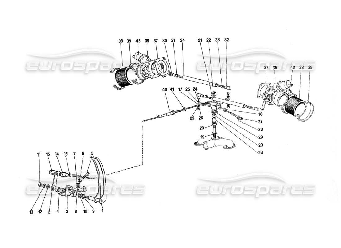 ferrari 288 gto throttle bodies and accelerator control parts diagram