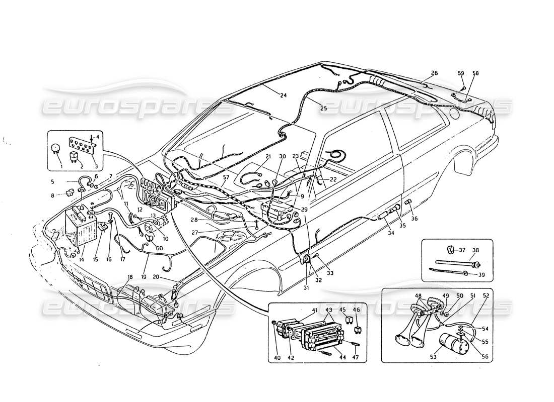 maserati biturbo 2.5 (1984) wiring harnes and electrical components parts diagram