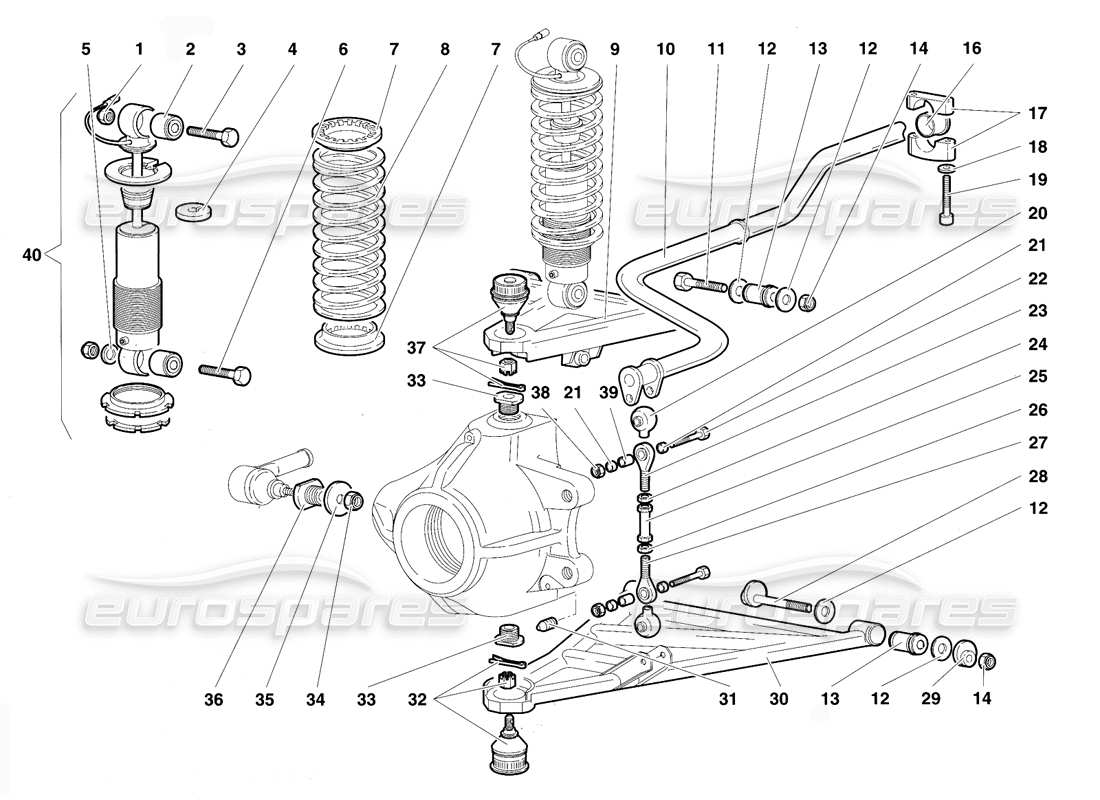 lamborghini diablo vt (1994) front suspension parts diagram