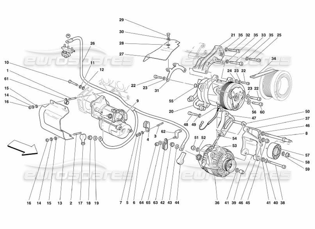 ferrari 575 superamerica alternator starting motor and a.c. compressor parts diagram