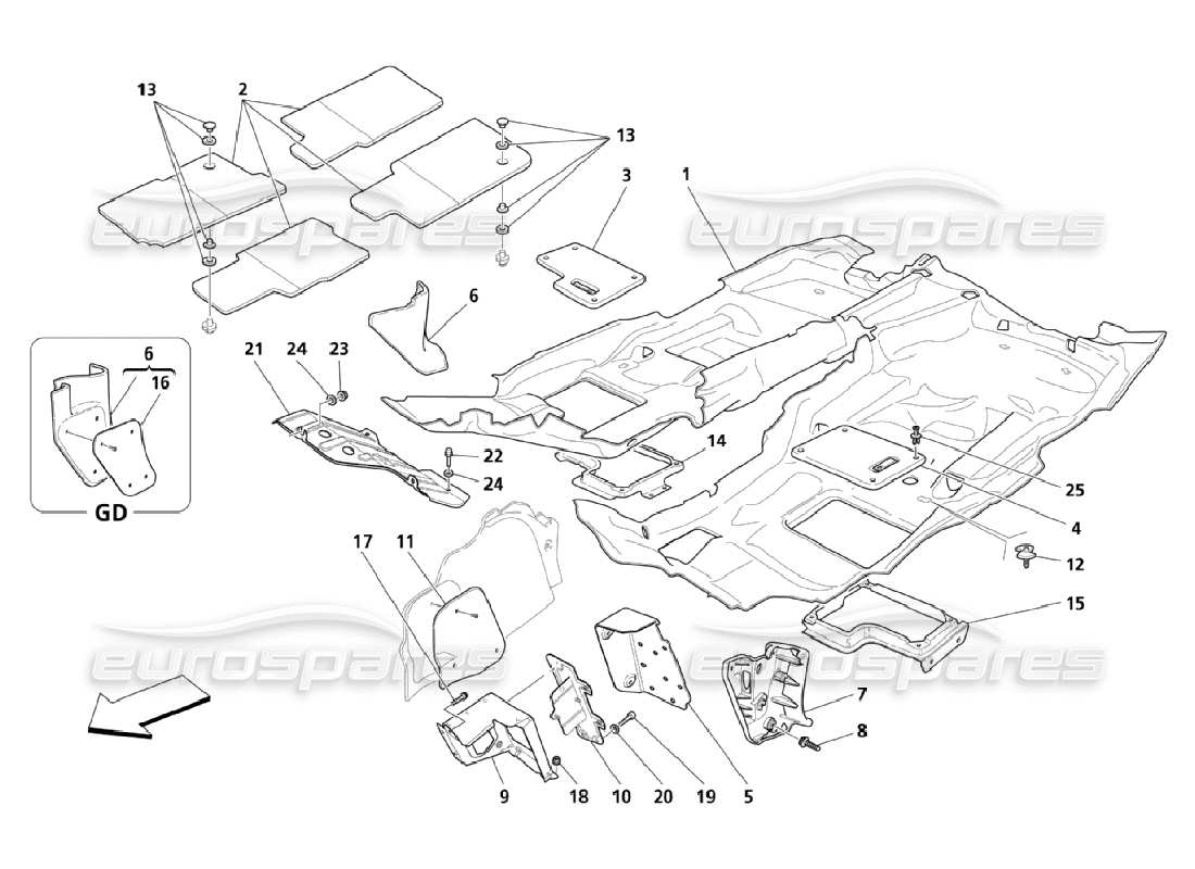 maserati qtp. (2006) 4.2 passengers compartment carpets parts diagram