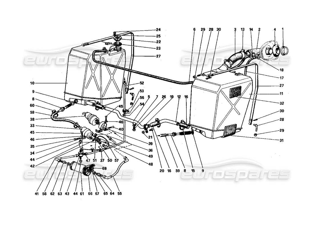 ferrari 512 bbi fuel tanks, pumps and pipes part diagram