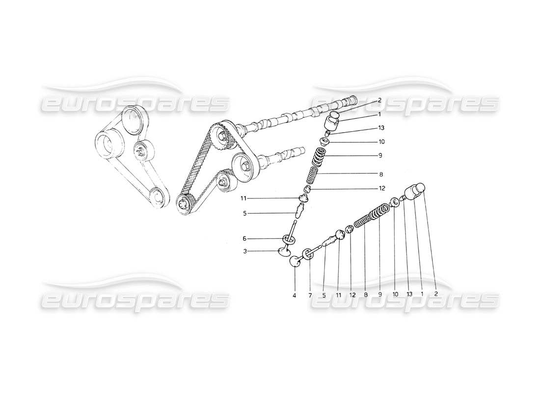 ferrari 208 gt4 dino (1975) timing system - tappets part diagram