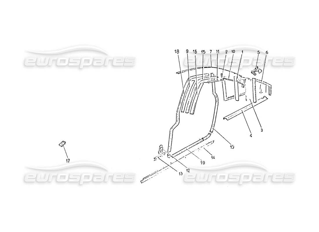 ferrari 365 gt 2+2 (coachwork) rear quarter glass trim & door seals part diagram