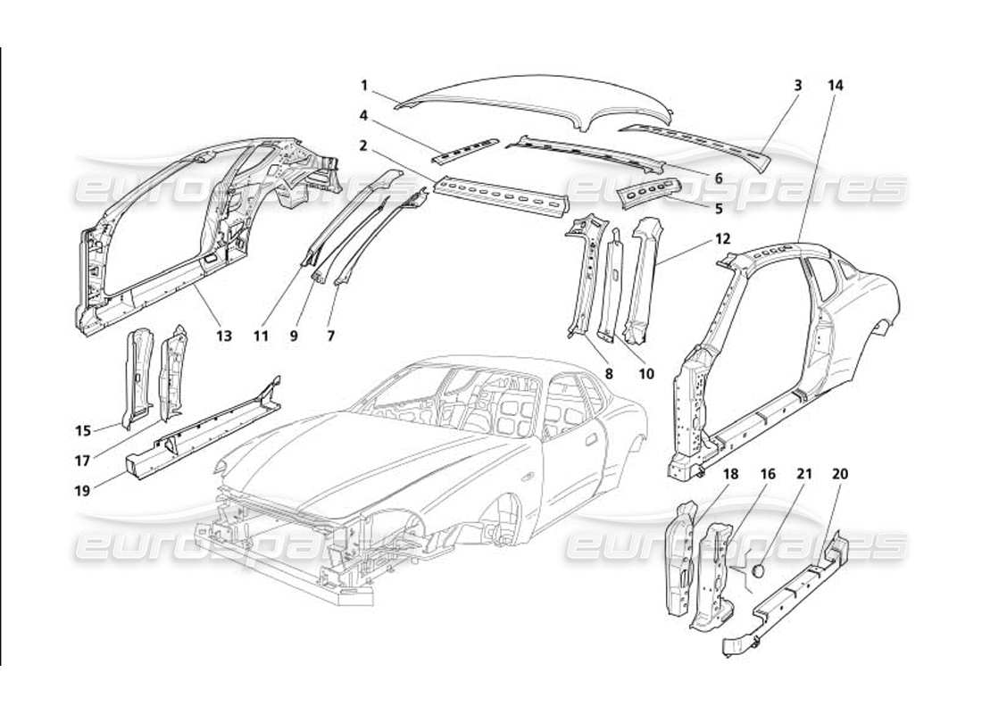 maserati 4200 gransport (2005) body central outer trims part diagram