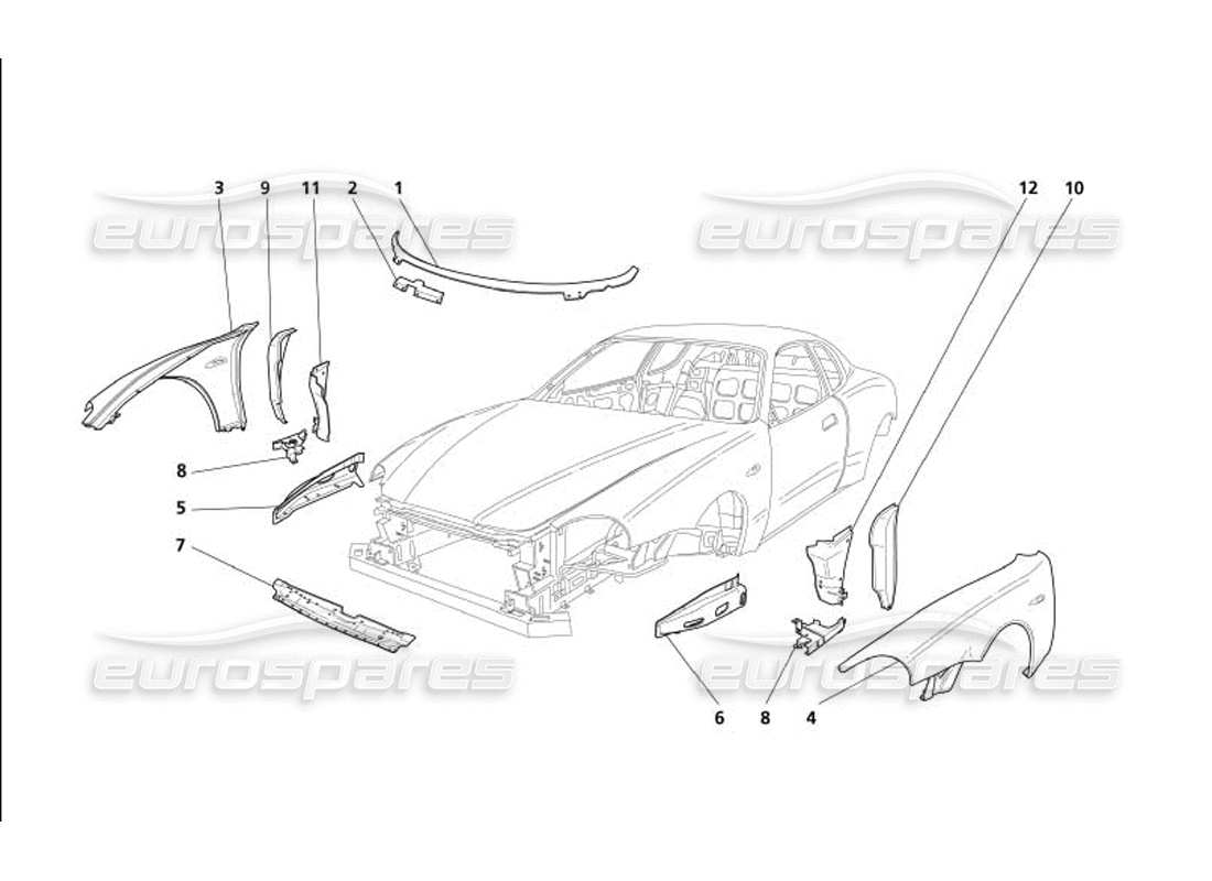 maserati 4200 gransport (2005) body - front outer trims parts diagram