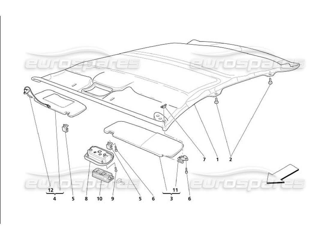 maserati 4200 gransport (2005) roof panel upholstery and accessories parts diagram