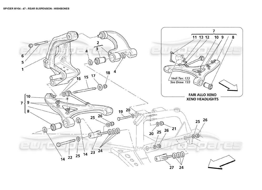 maserati 4200 spyder (2004) rear suspension wishbones parts diagram