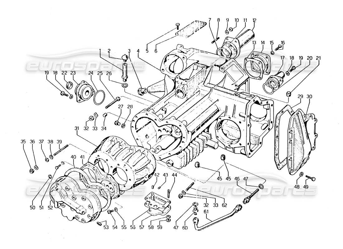 lamborghini urraco p250 / p250s gearbox (castings) part diagram