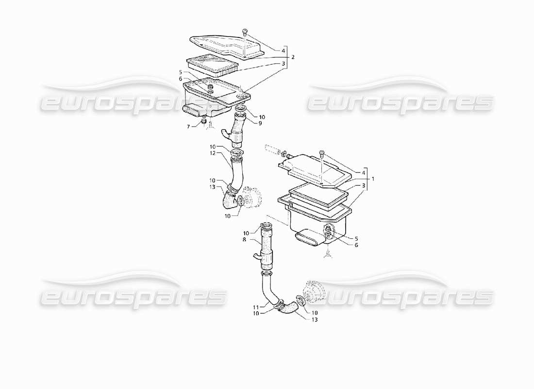 maserati qtp v8 (1998) air filter and ducts parts diagram