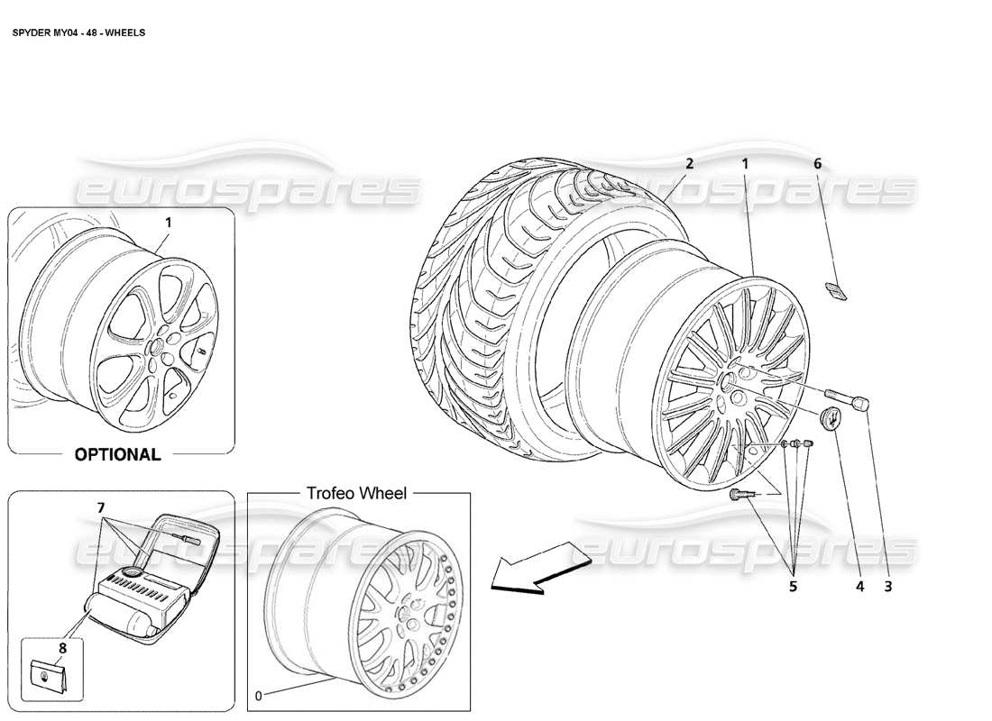 maserati 4200 spyder (2004) wheels parts diagram