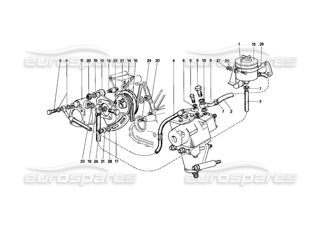 ferrari 400i (1983 mechanical) hydraulic steering system parts diagram