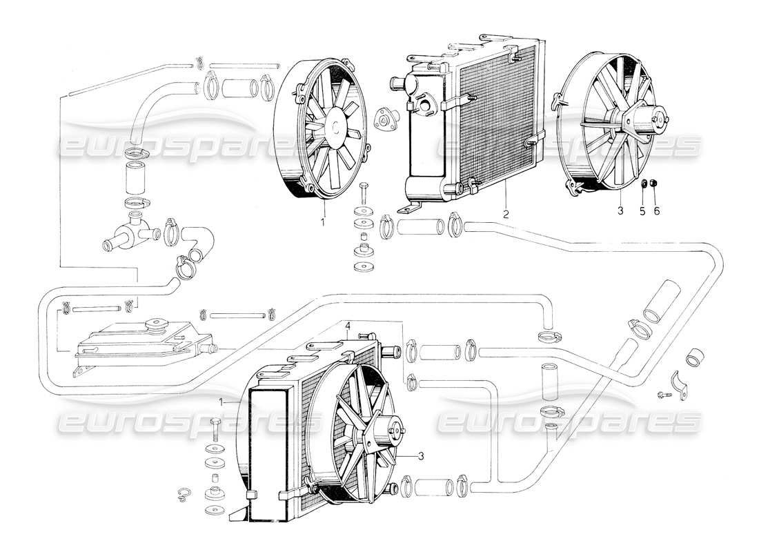 lamborghini countach 5000 qvi (1989) radiator and coolant system (valid for switzerland - january 1984) parts diagram