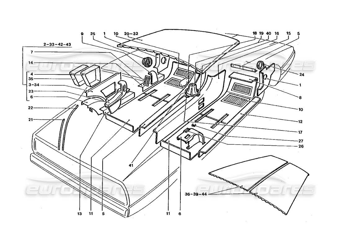 ferrari 400 gt / 400i (coachwork) inner carpets & trim parts diagram