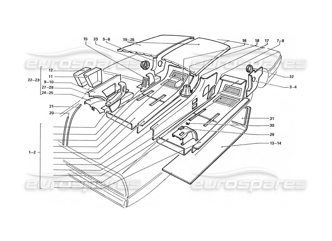 ferrari 412 (coachwork) carpets & inner trims parts diagram